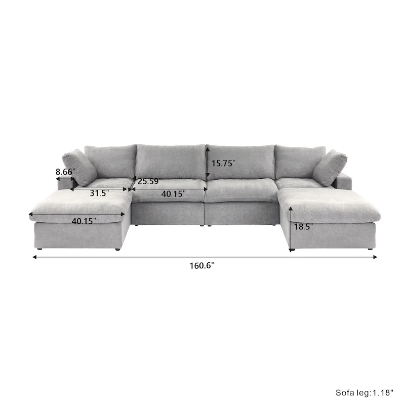 Modern Linen Down Filled Overstuffed Upholstered Sectional Sofa