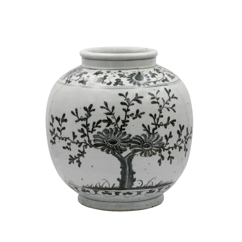 Blue & White Flower Open Top Porcelain Jar