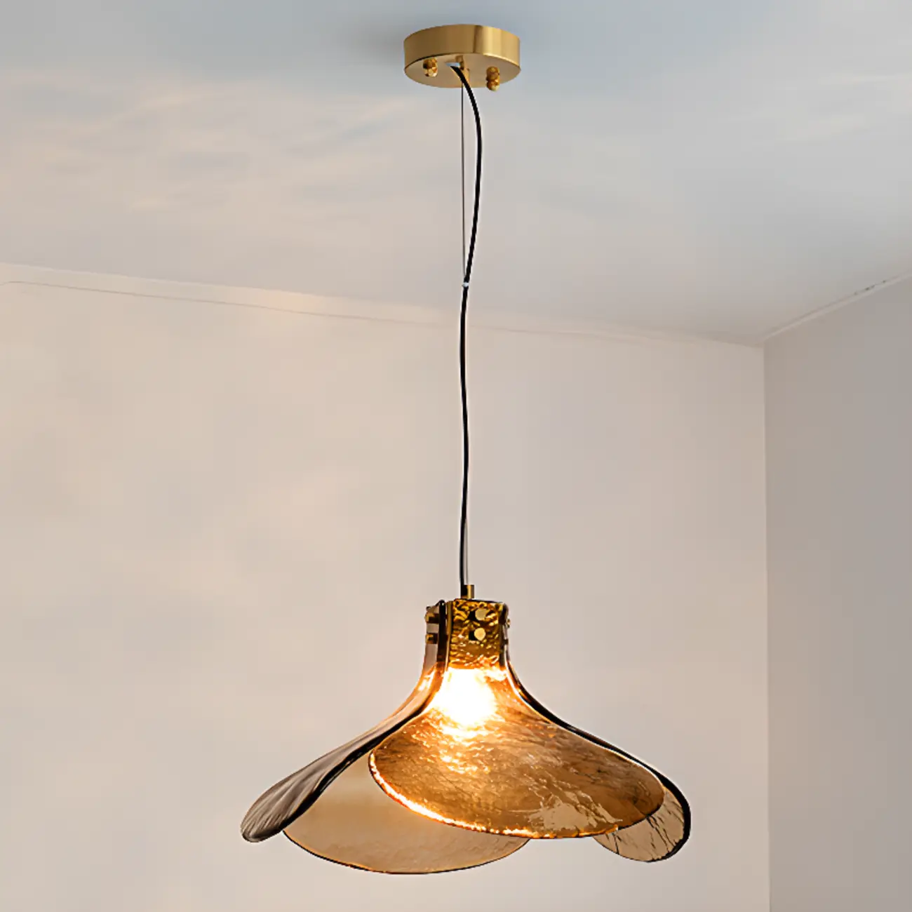 Modern Rope Amber Glass Hanging Pendant Lights for Kitchen