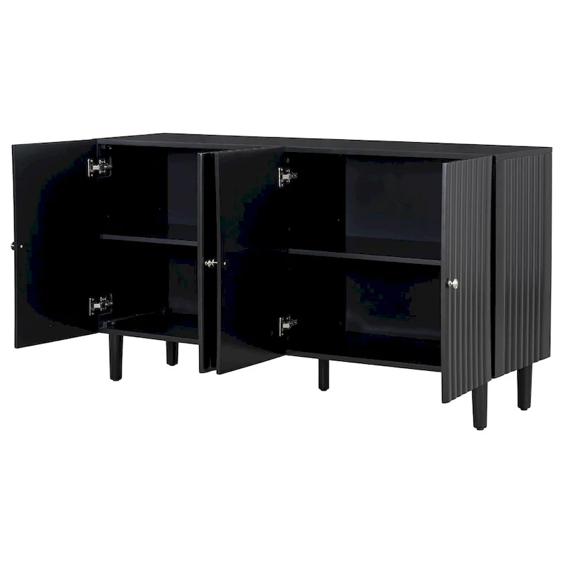 Black 4-Door Wavy Panel Sideboard with Metal Handles
