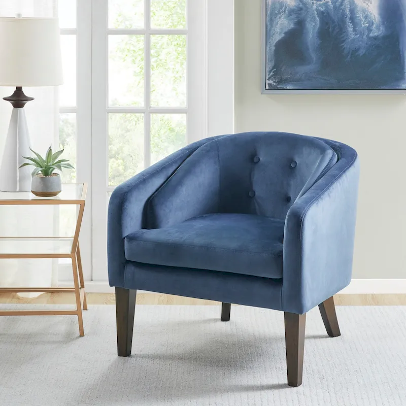 Blue Velvet Tufted Mid-Century Accent Chair, 1-Seat