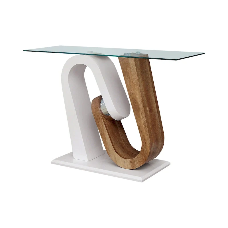 White Contemporary Geometric Base Glass Top Sofa Table, Seats 1–2