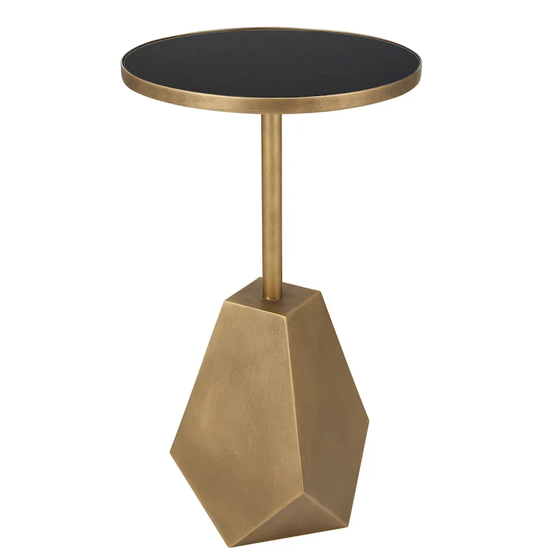 Geometric Antique Bronze Accent Table with Glass Top, Single