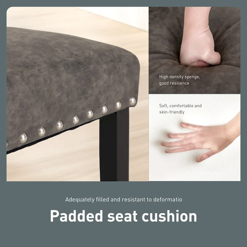 Set of 4 Upholstered Faux Leather/Fabric Dining Room Chairs with High Back and Solid Wood Legs