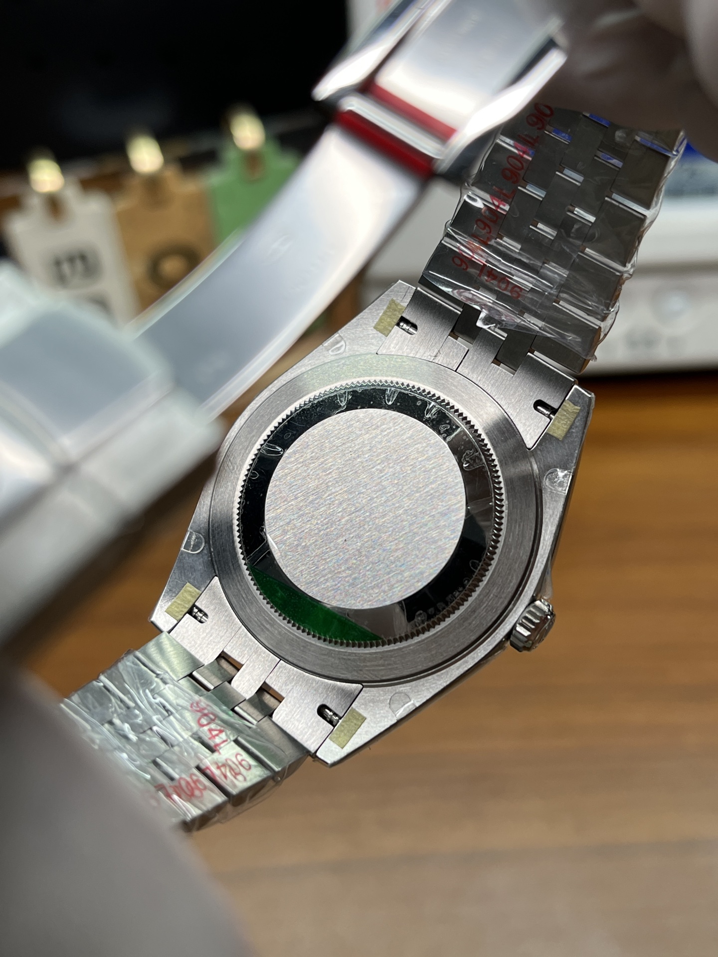 Clasp view of the Rolex Datejust replica with a detailed logo