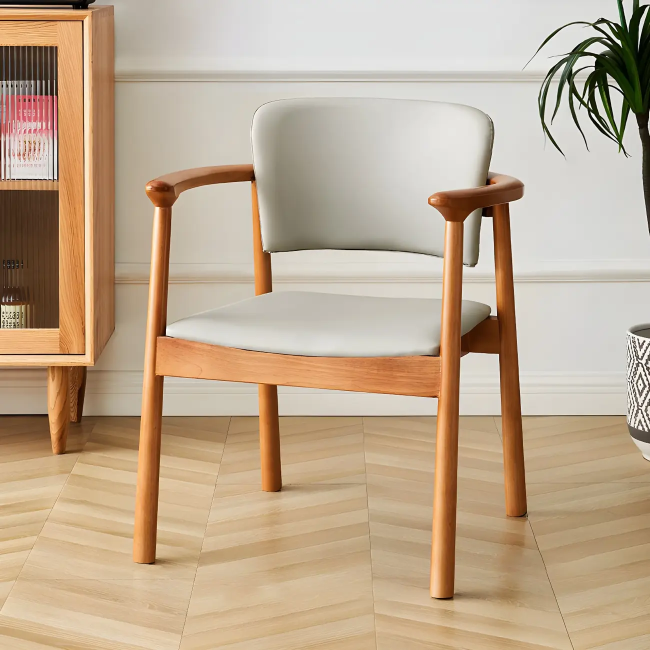 Modern Upholstered Rubberwood Arm Dining Chair Set of 2