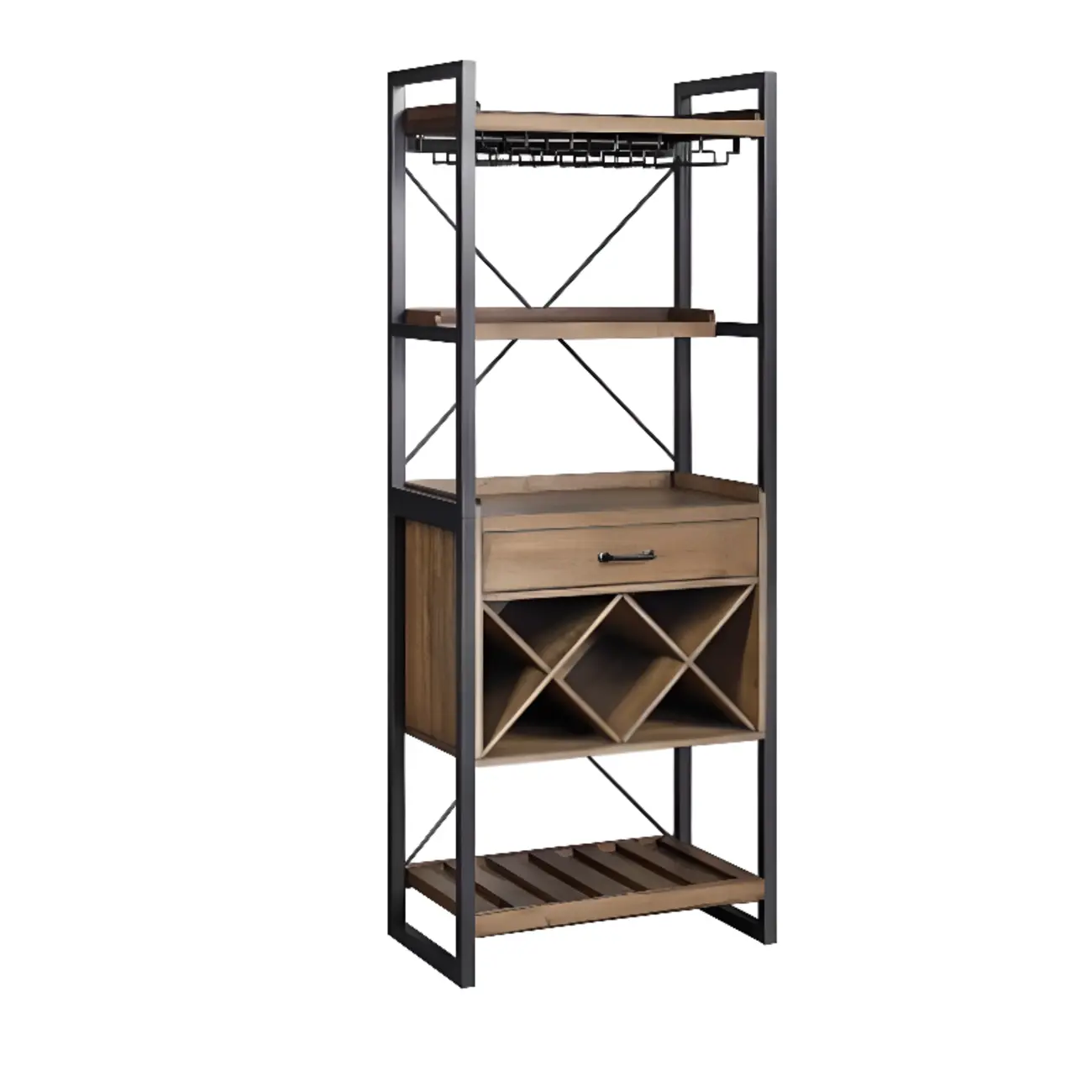 Brown Natural Wood Wine Bottle Glass Rack and Open Wine Rack