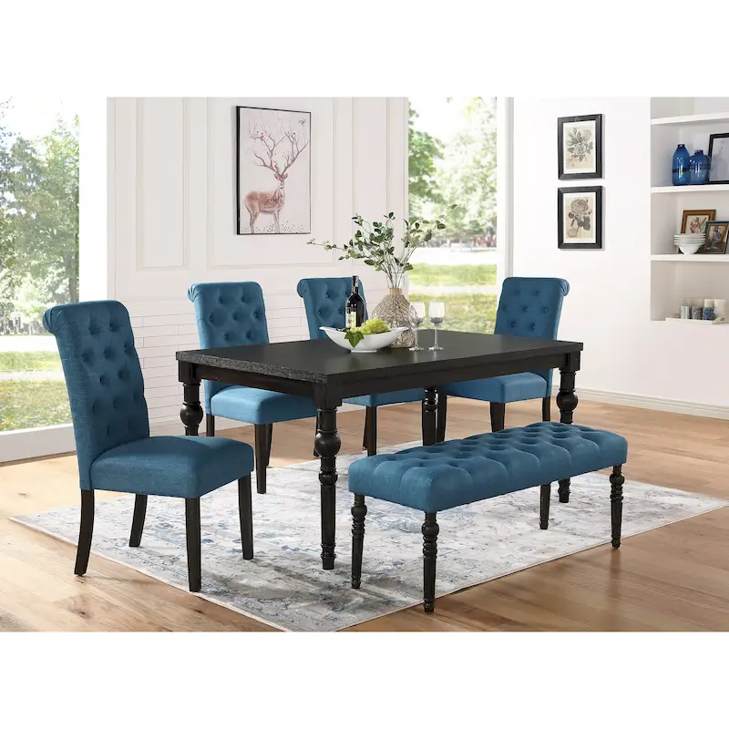 Leviton Upholstered Dark Wash Wood 6-piece Dining Set