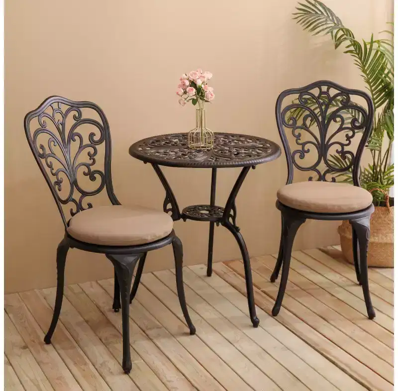 Whisen 3 Piece Patio Rust-Resistant Furniture Sets, Outdoor Aluminum 1 Round Table and 2 Chairs with Umbrella Hole