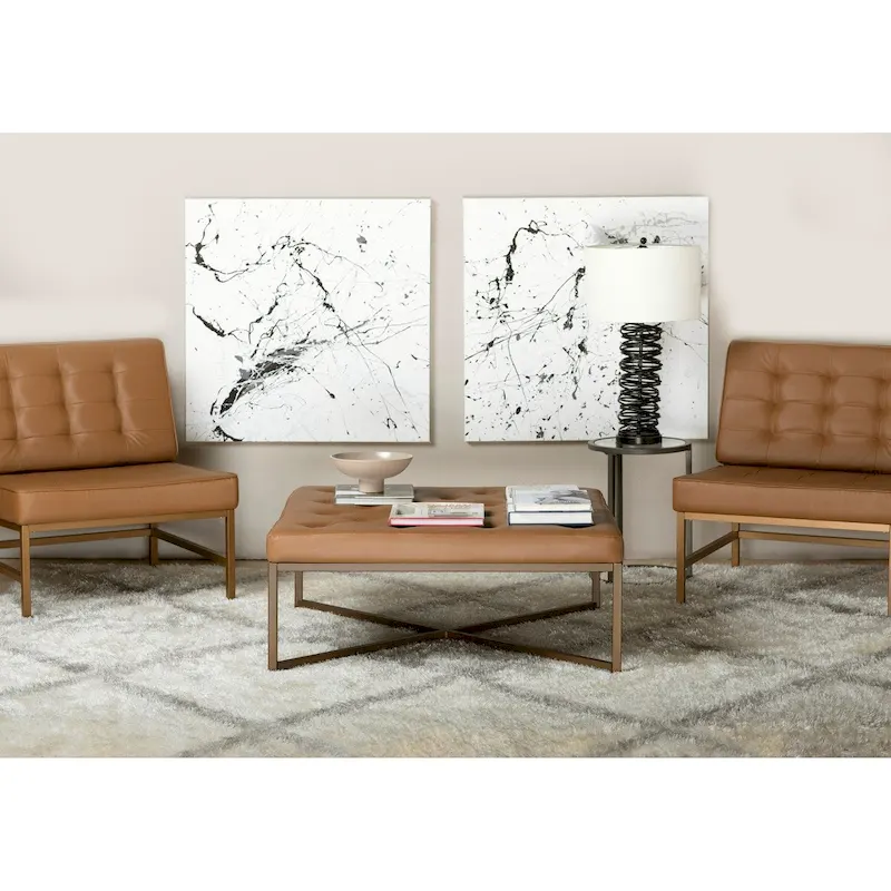 Studio Designs Home Camber Metal and Tufted Leather Large Cocktail Ottoman