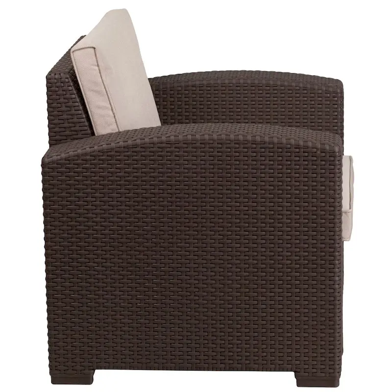 Faux Rattan Chair with All-Weather Cushion