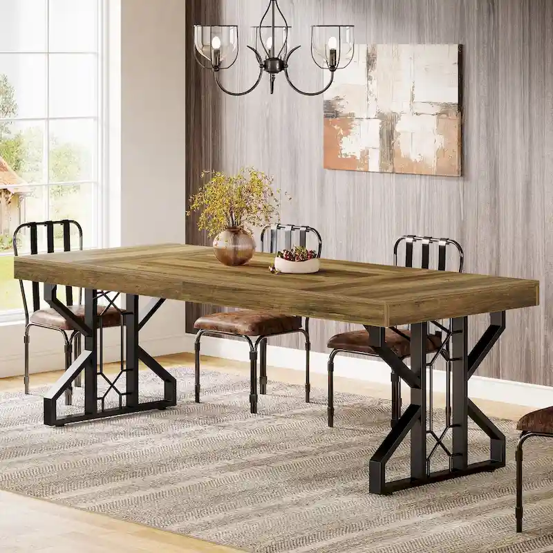 Black Brown Rectangle Dining Table, Modern Style, Seats 6