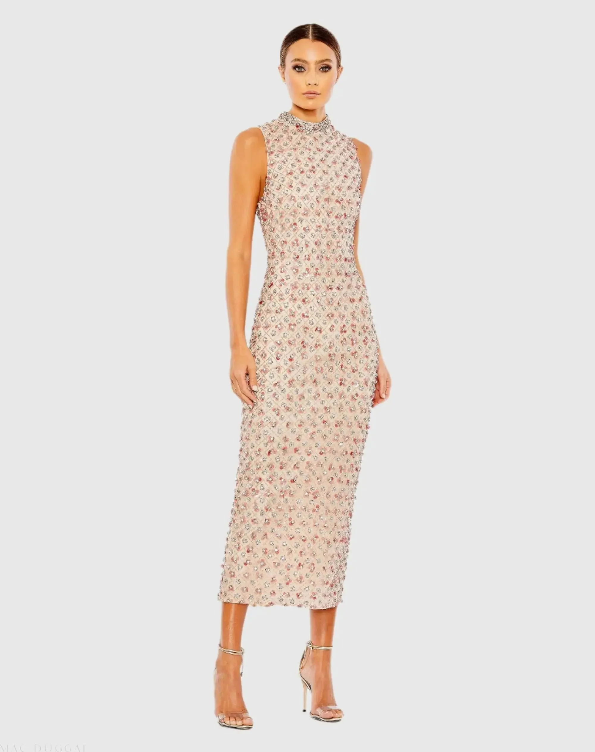 Embellished High Neck Sleeveless Column Dress