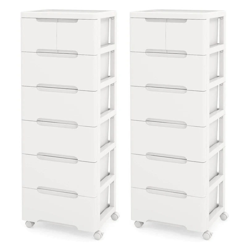 Costway 2 PCS 7-Drawer Plastic Rolling Storage Cart with 4 Universal - See Details