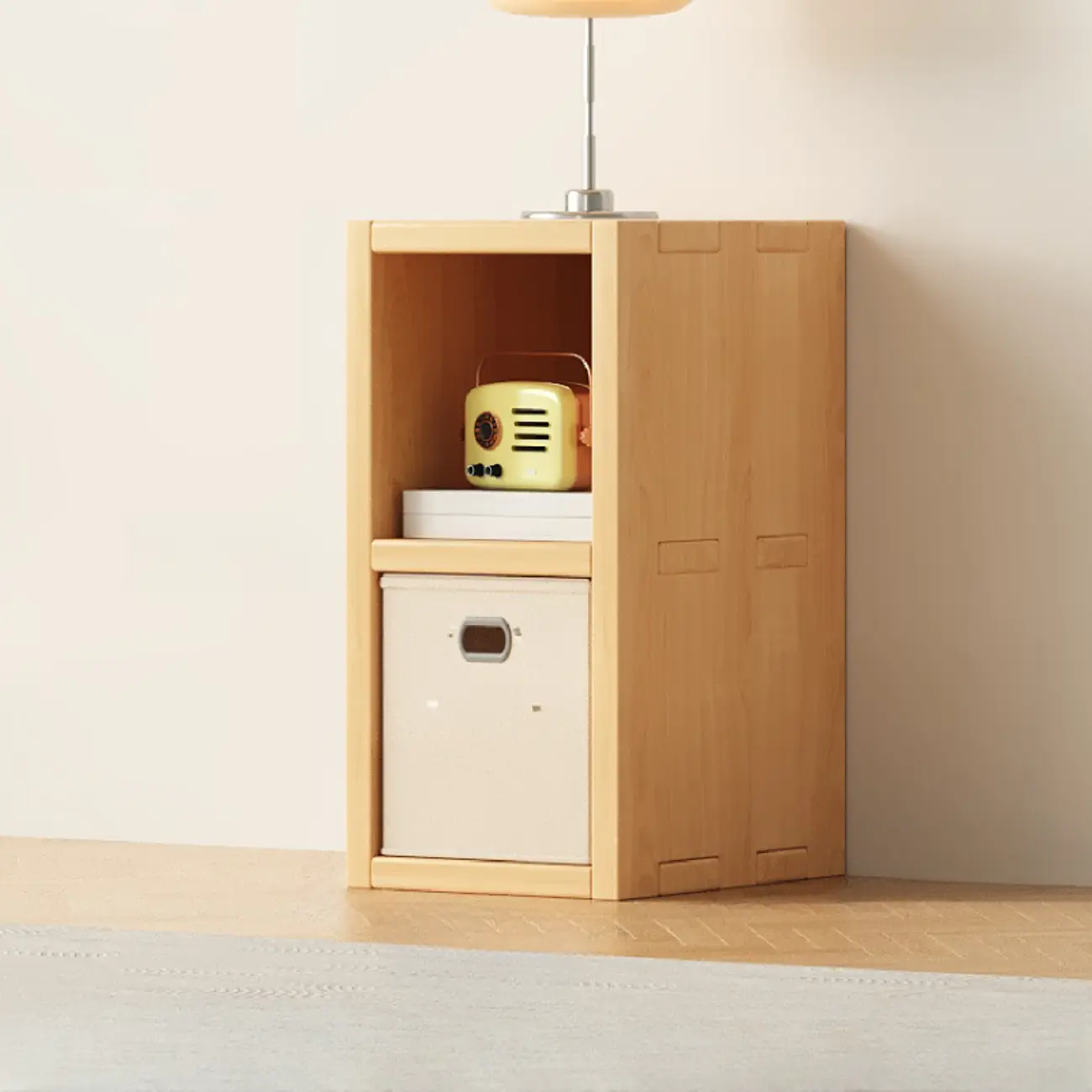 Horizontal Natural Solid Wood Open Cube Wide Bookcase