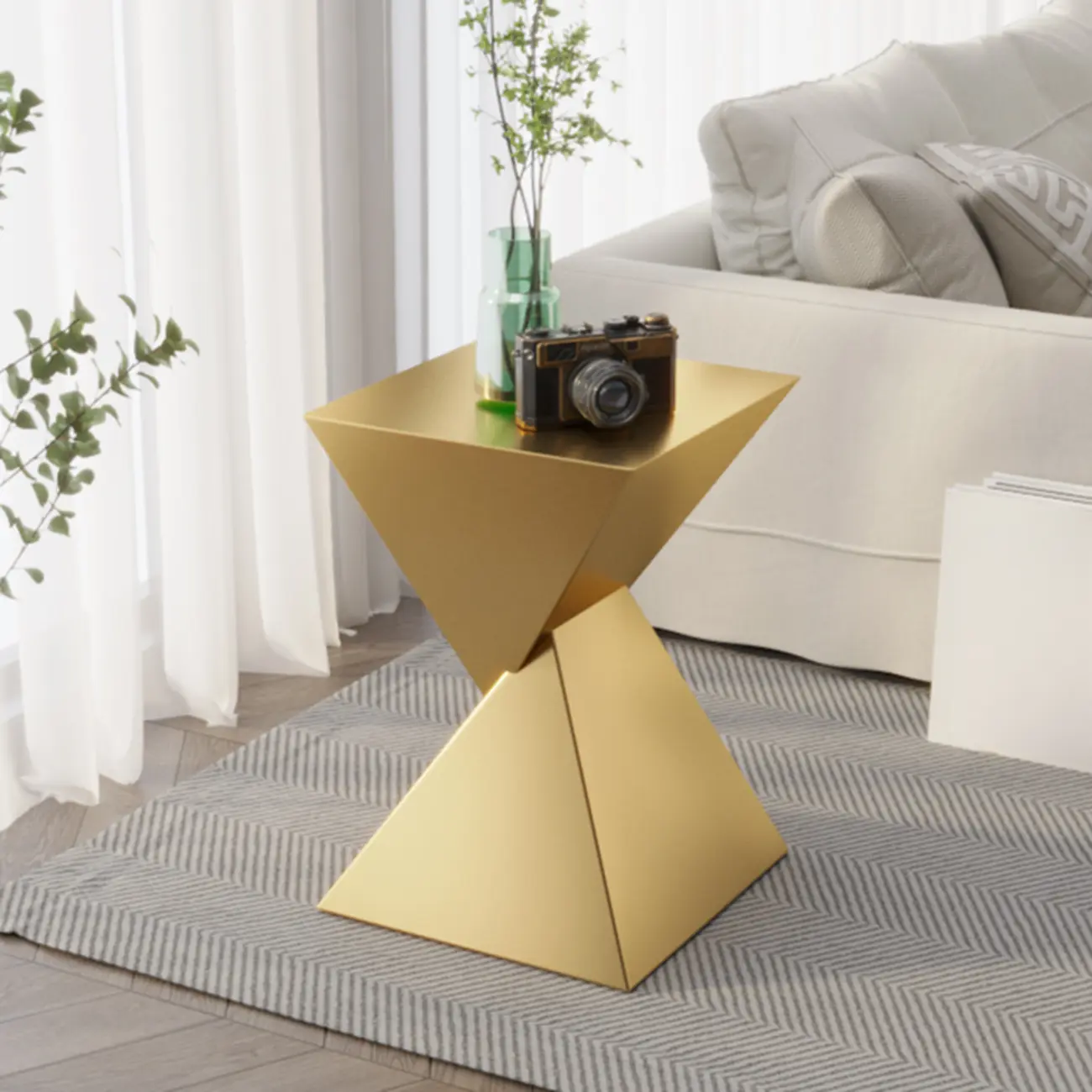 Living Room Black Iron Stone Twisted Side Table