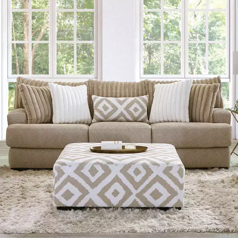 HOMES: Inside + Out Telven 98" Sofa Chenille Channel Tufted with Pillows Light Brown