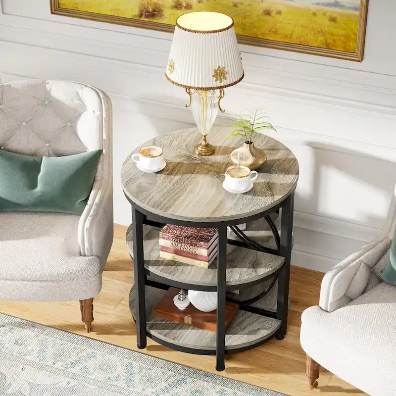 Half Round End Table, 3-Tier Narrow Side Table