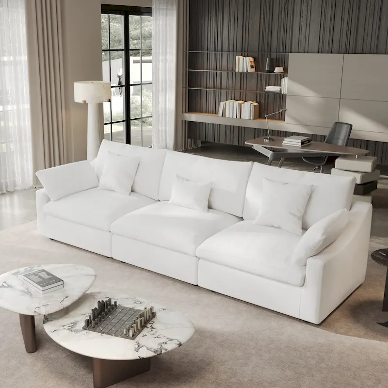 Modern Comfy Linen Sectional Sofa 3-Seater Down Filled Cloud Couch