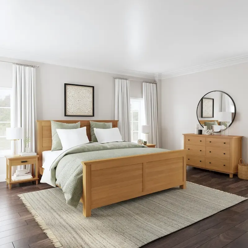 Oak Park Brown Wood King Bed, Two Nightstands and Dresser