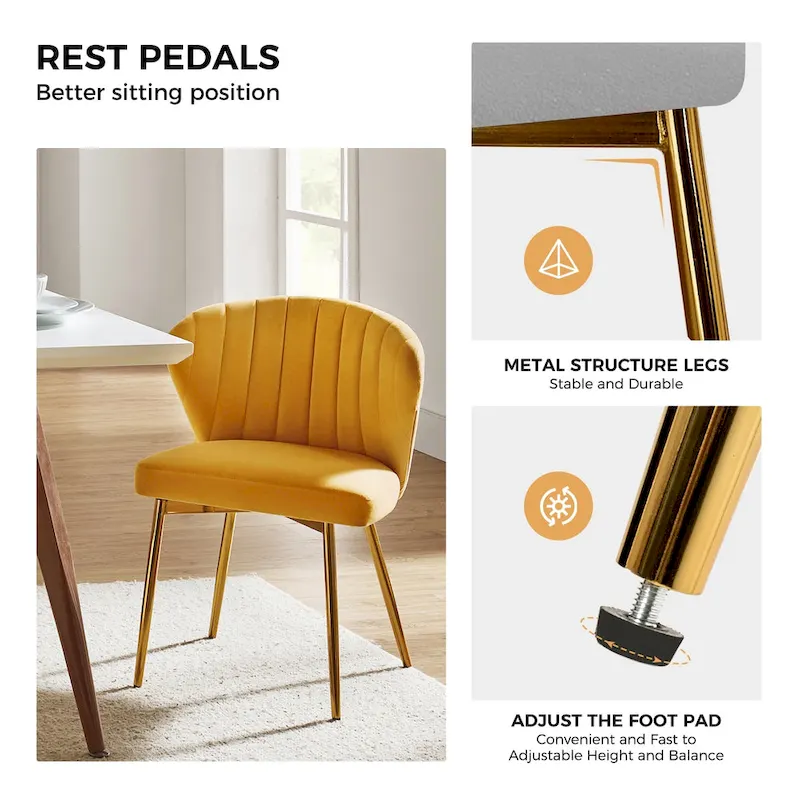 Velvet Upholstered Tufted Back Dining Chair with Metal Legs