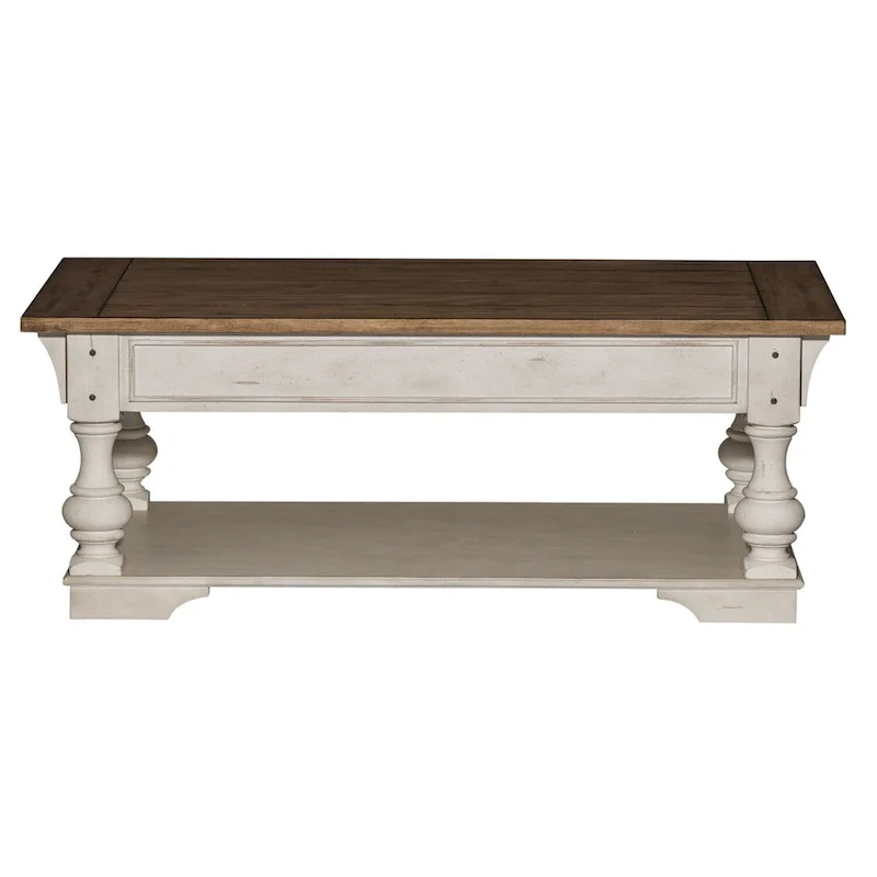 Antique White Wire Brushed Tobacco Accents Cocktail Table
