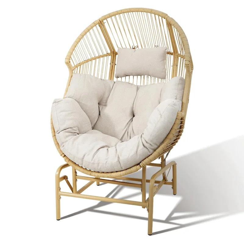 Patio Glider Egg Chair with Ottoman - Yellow