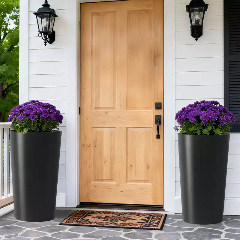 2-Pack Black Tall Square Planters for Outdoor Plants, Modern Tapered Flower Pots for Porch Patio Entryway and Indoor Decor