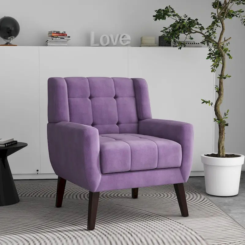 Tufted Upholstered Armchair with Wood Legs