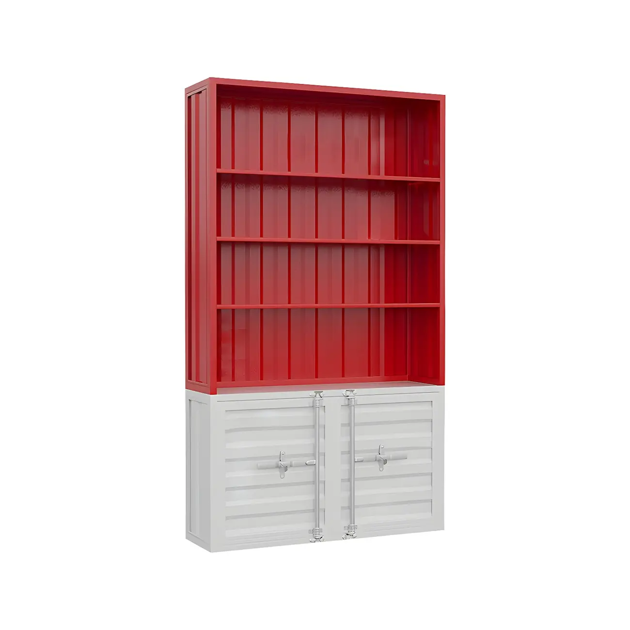Industrial Red Metal Display Cabinet with Open Storage for Home