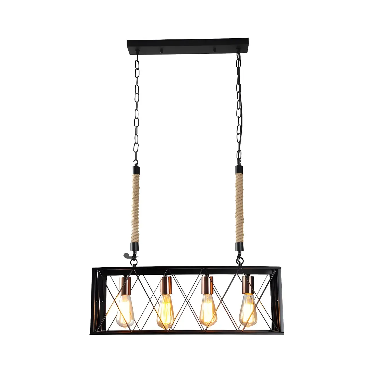 Industrial 4-Light Rectangle Black Metal Pendant Light