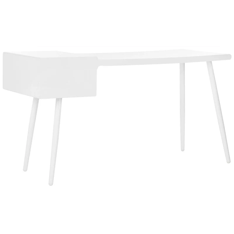 Matte White Mid-Century 2-Drawer Desk for 1