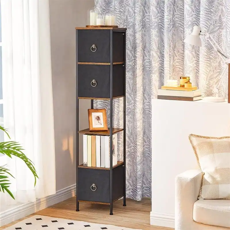 6 Tier Corner Shelf Stand with 3 Drawers - 11.8 L x 11.8 W x 55.5 H