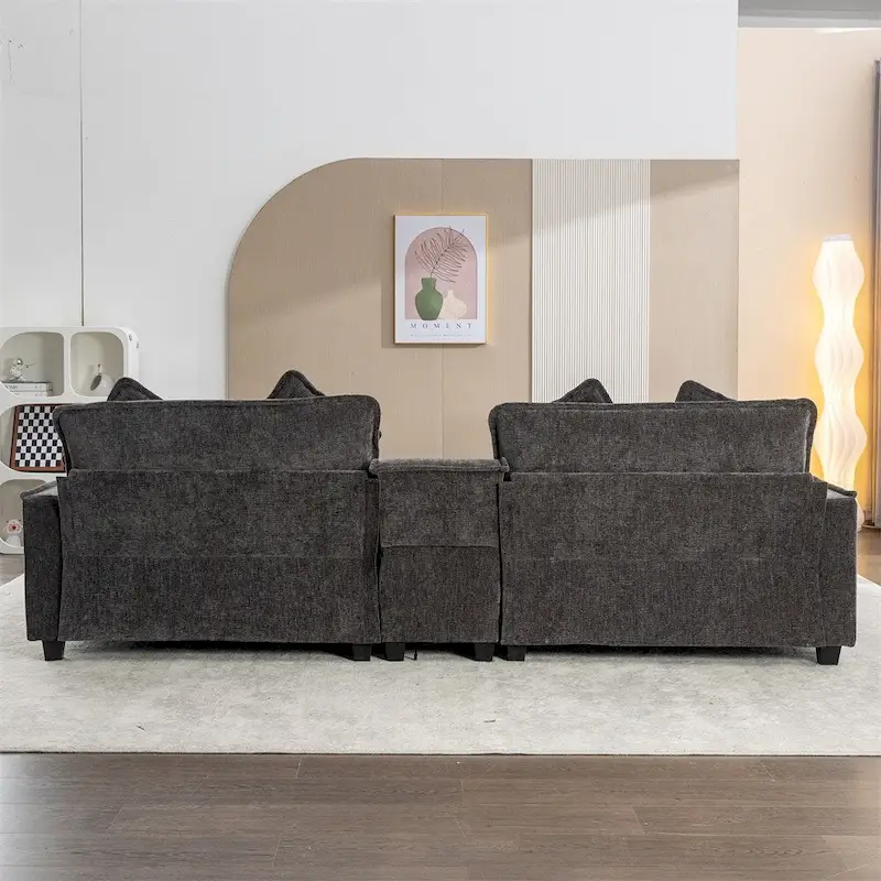 112.6 Chenille Upholstered Sectional Sofa with Two Removable Ottoman