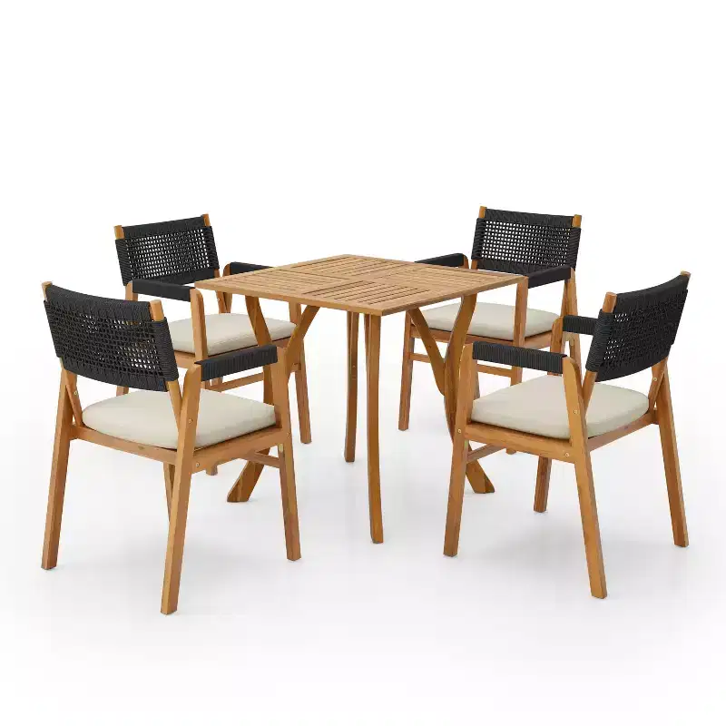 Christopher Knight Home Captef 5 Pieces Rustic Patio Acacia Bistro Set with Cushions