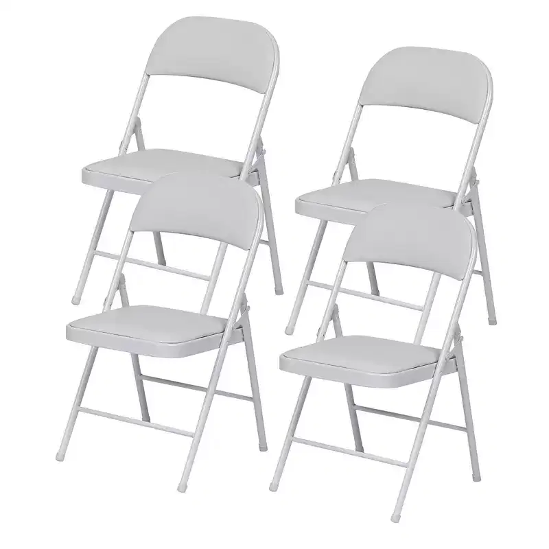 SUGIFT 4 Pack Folding Chairs with Padded Seats, Metal Frame with Pu Leather Seat & Back, Capacity 350 lbs, White