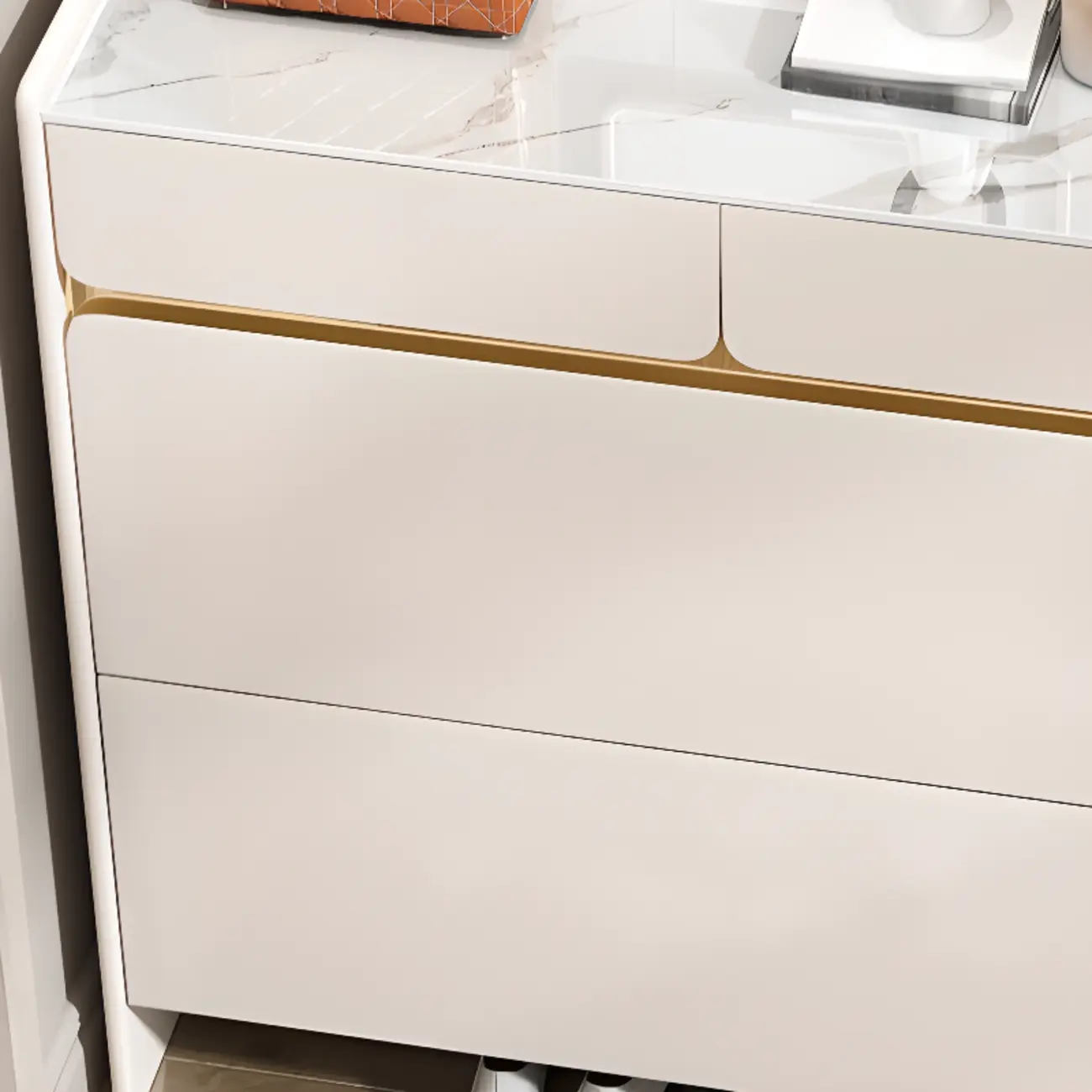 Entryway Glam White Wood Shoe Cabinet with Drawers