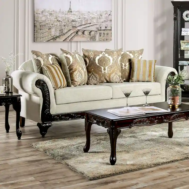Brondon Traditional Cream Chenille Upholstered Rolled Arms Sofa