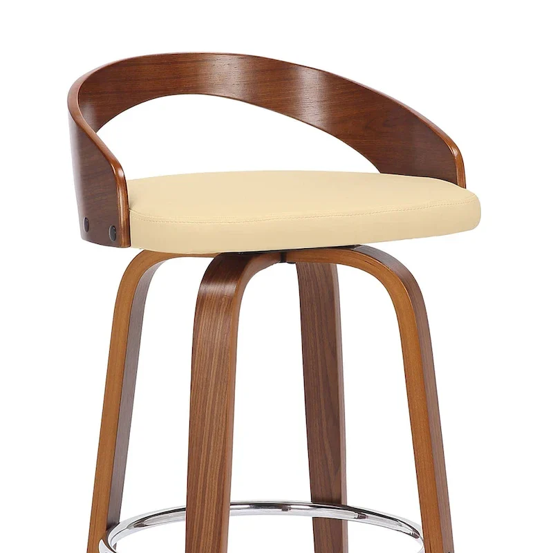 Faux Leather Swivel Bar Stool with Wood Frame and Footrest