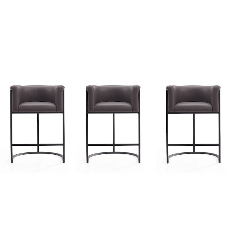 Manhattan Comfort Cosmopolitan 33.8 in. Black Metal Counter Height Bar Stool (Set of 3)