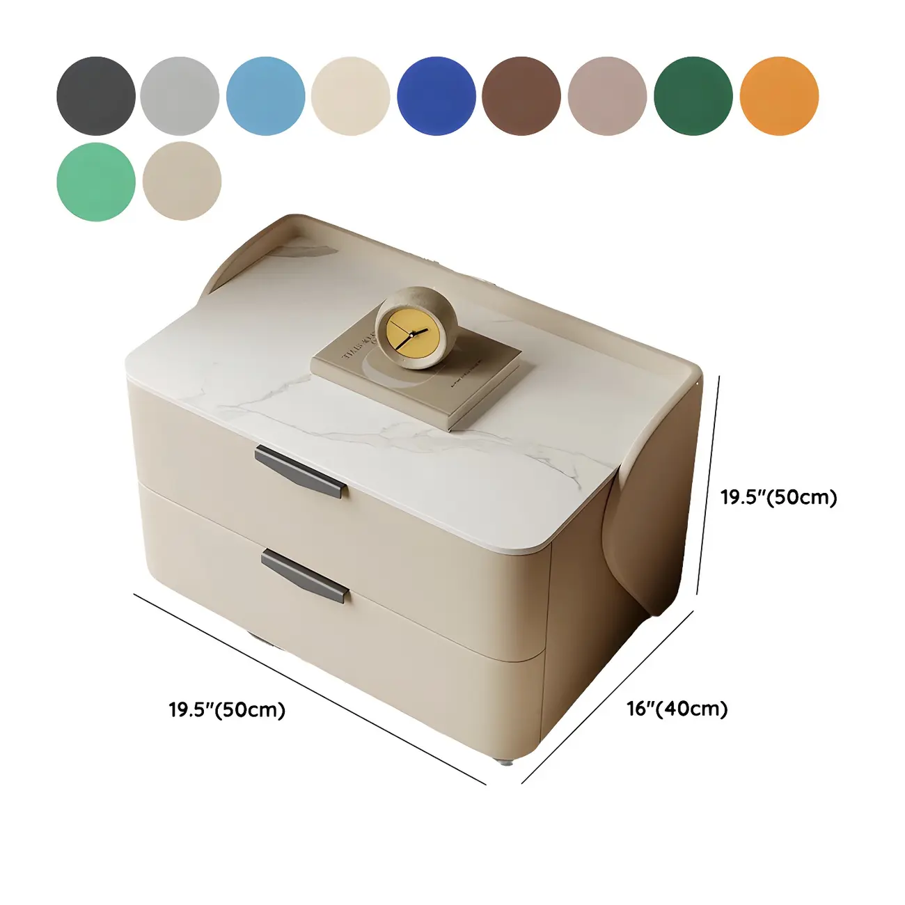 Modern Leather Stone Top Soft-Touch 2-Drawer Nightstand