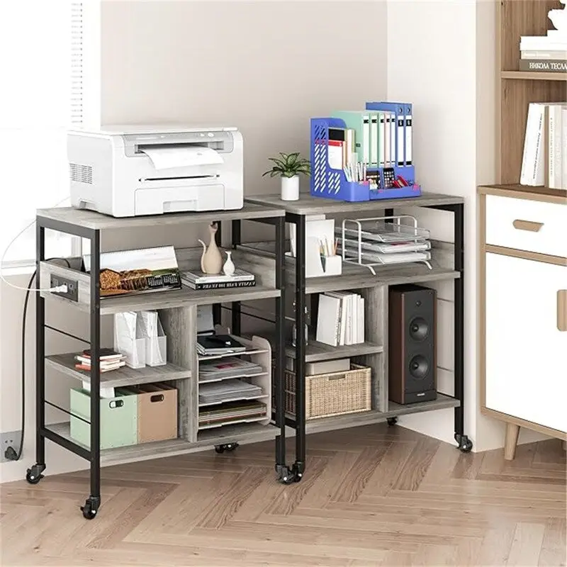 Rolling Printer Stand with Charging Station