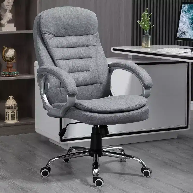 Okak Ergonomic Office Chair with Adjustable Height, Computer Chair with Padding Armrest, Upholstered Criss Cross Chair for Study, Reading Room, Gray