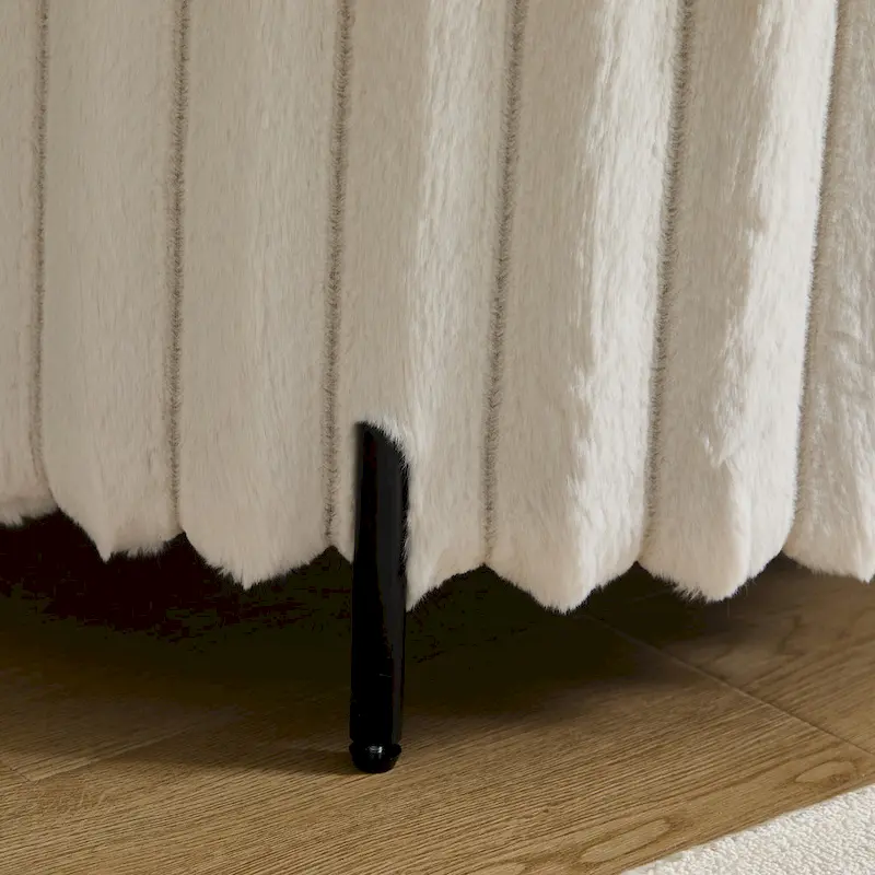 22.05Wide Upholstered Round Pouf Ottoman Foot Rest with Black Metal Legs