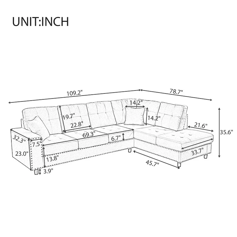 Linen L-shaped Modular Sectional Sofa with Cushions