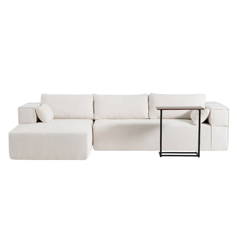 112 Boucle Modular Sectional Sofa with Free Side Table, Wide Seat Design and No Assembly Required