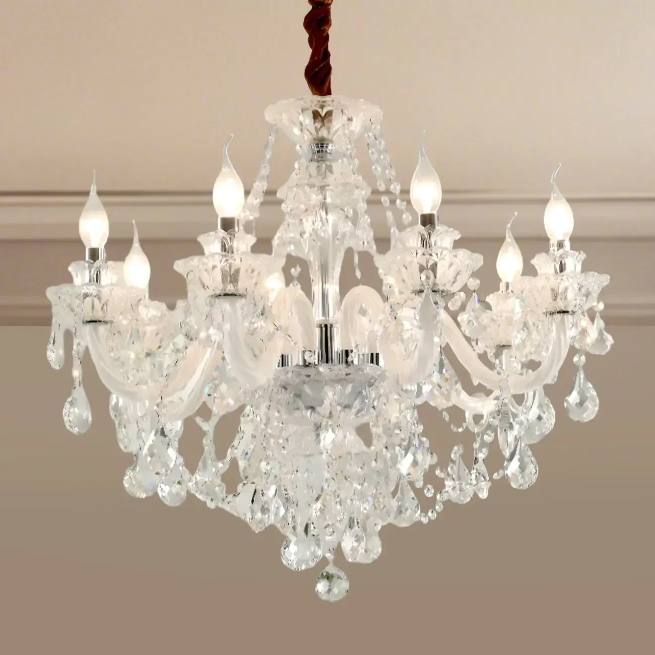Sophisticated Clear Candelabra Shadeless Crystal Chandelier