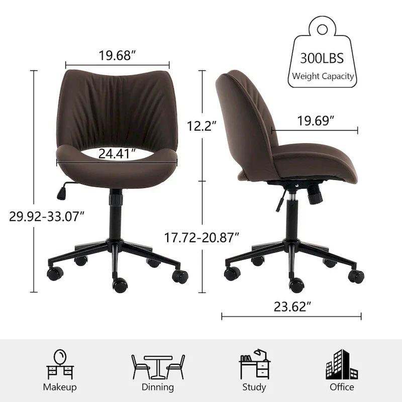 Leather Swivel Office Chair with Wheels - Armless