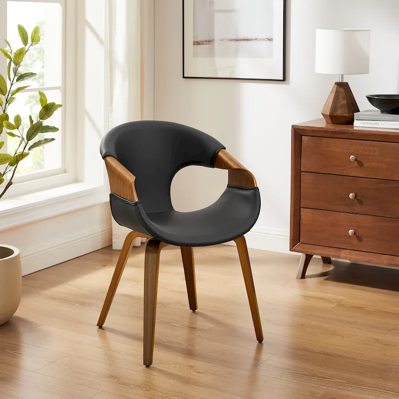 Mid-Century Modern Faux Leather Bentwood Dining Chair