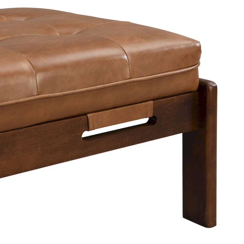 Christopher Knight Home - 48.4 Rectangle Tufted Upholstered Cocktail, Leather Ottoman Coffee Table with Rubber Wood Frame